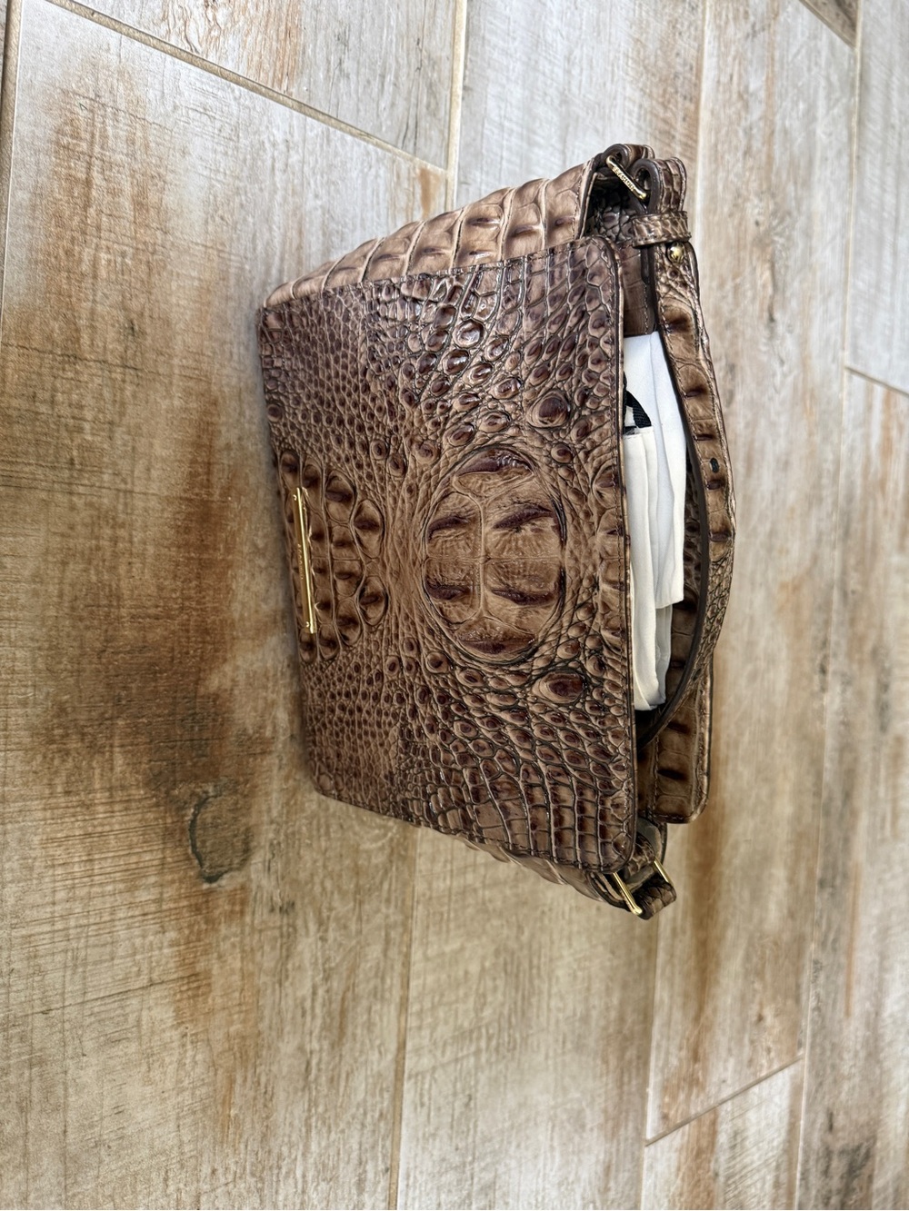 Brahmin Brown Hillary Croc-Embossed Crossbody with Adjustable Strap - Picture 6 of 14